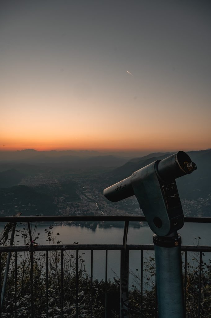 Sunset view from Faro Voltiano, San Maurizio, Brunate, Como, Lake Como, Italy